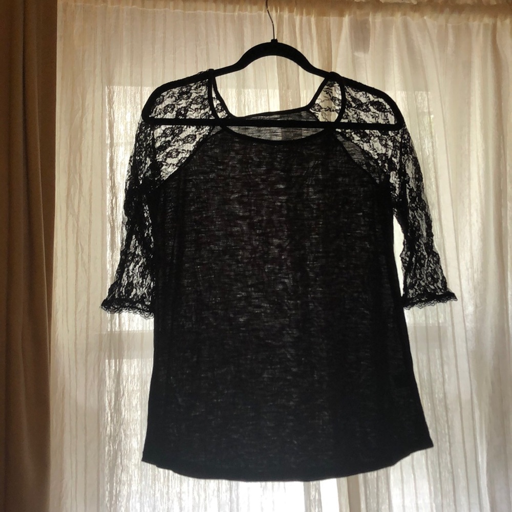 Black lace baseball tee